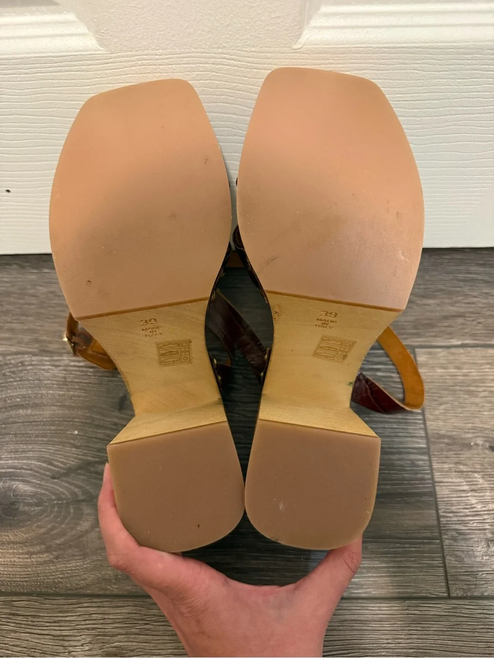 Free People Brown Leather Wood Platform Sandals Size 39